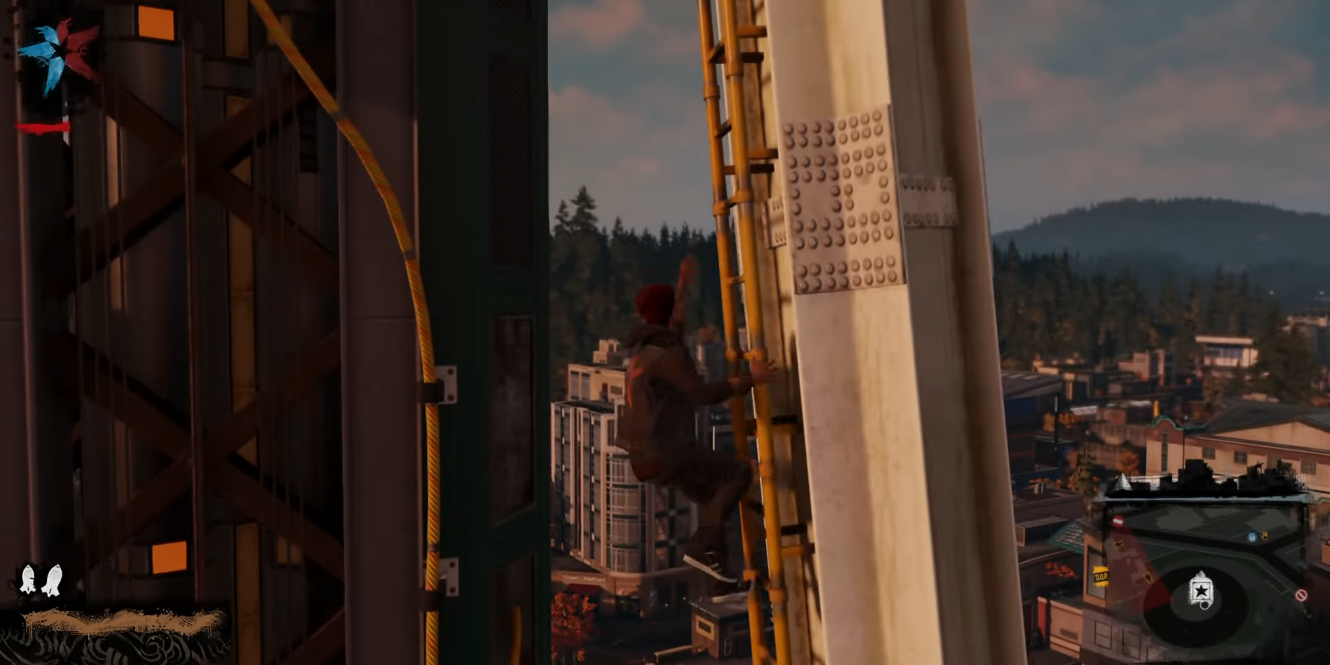 infamous second son space needle yellow ladder and cables