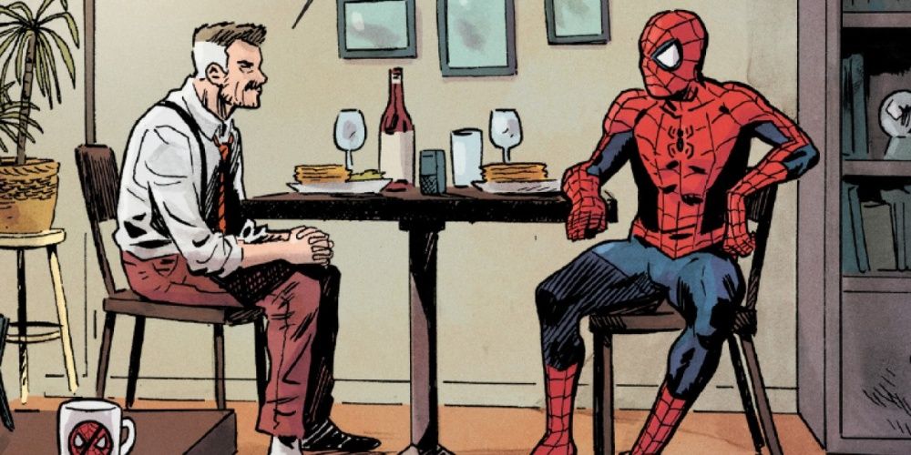 j jonah jameson eating dinner with spider-man