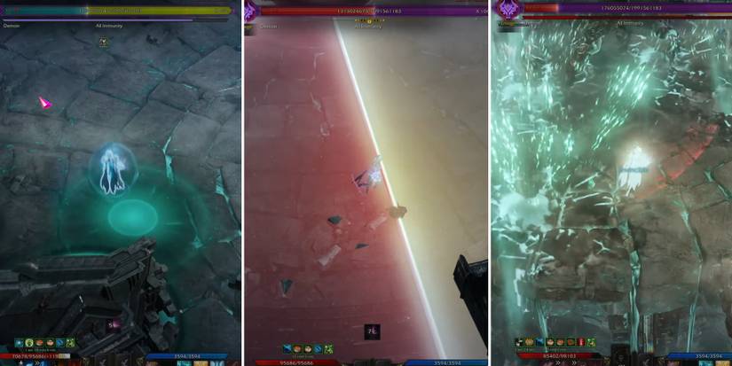 3 screenshots showing when to use time stop potion in lost ark Valtan phase 2