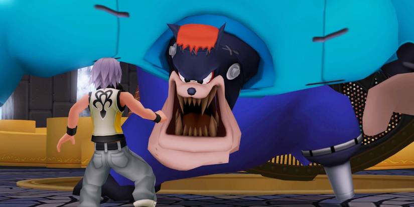 Julius towers over Riku in Kingdom Hearts Dream Drop Distance