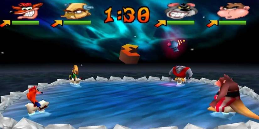 all players sitting on separate koala bears on an icy rink