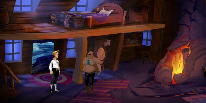 Guybrush talks to Meathook in his hotel