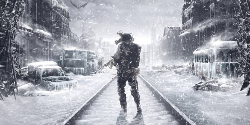 Metro A soldier stands on a railway line in a snowstorm