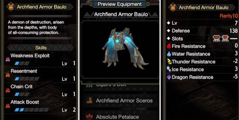 Archfiend Armor Baulo, Skills, Stats