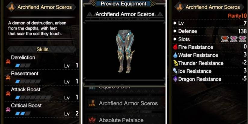 Archfiend Armor Sceros, Skills, Stats