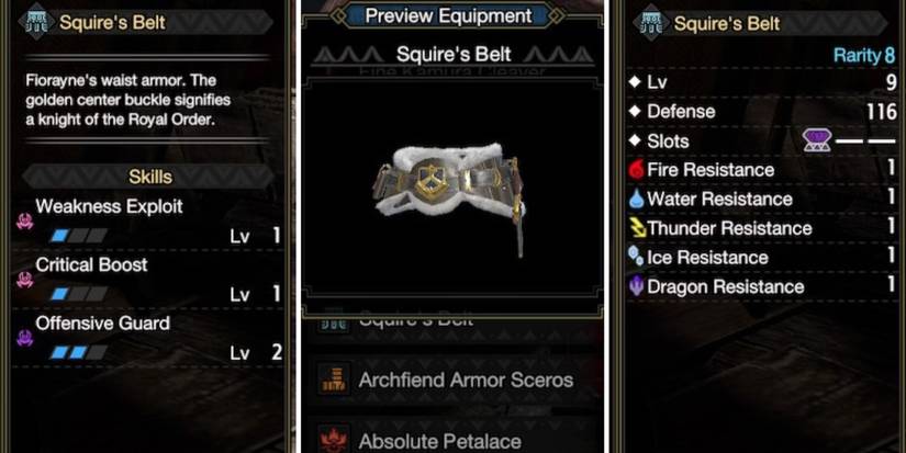 Squire's Belt, Skills, Stats