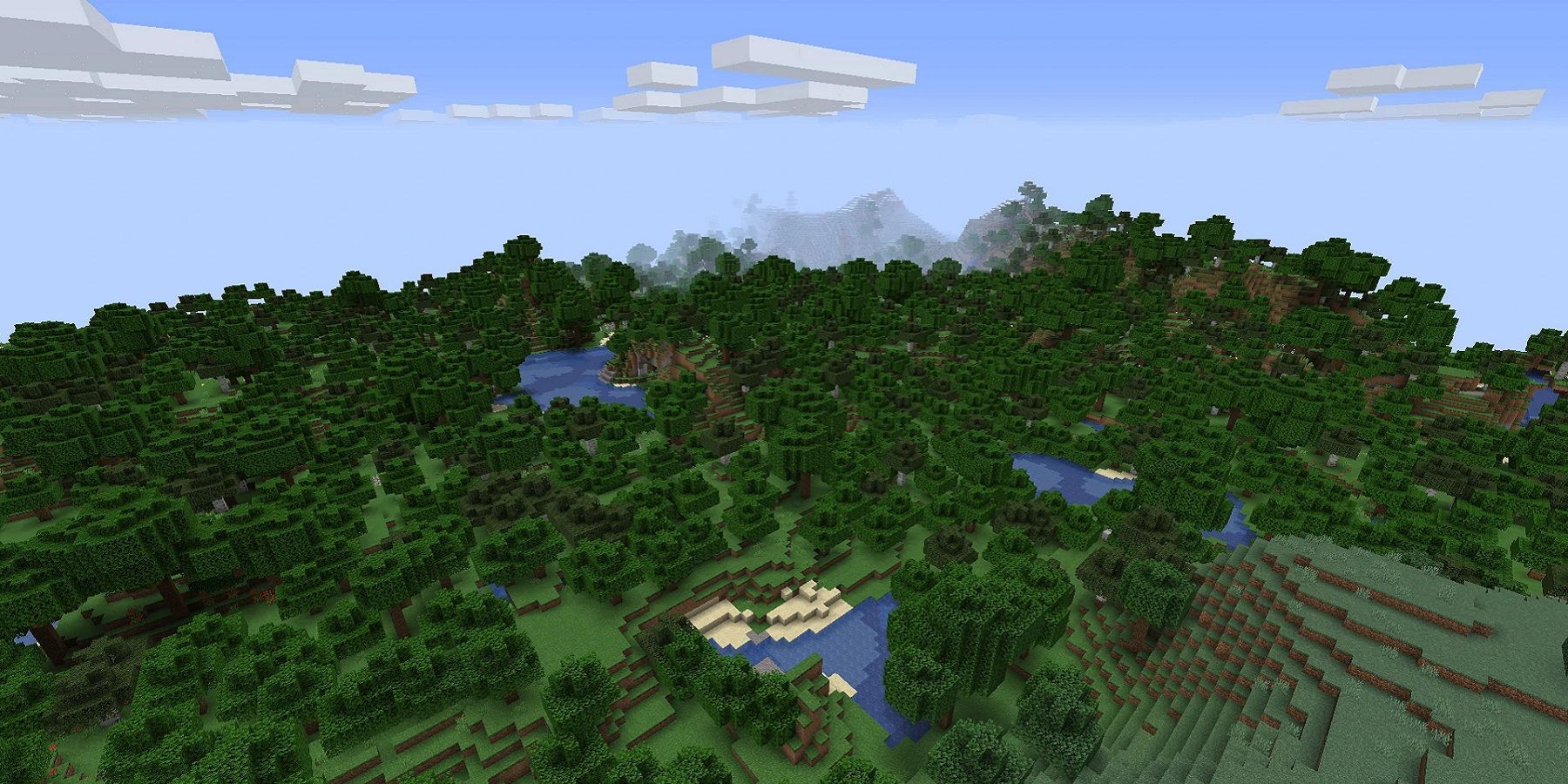 mage from Minecraft showing a wide-angle shot of the overworld, which includes a forest.