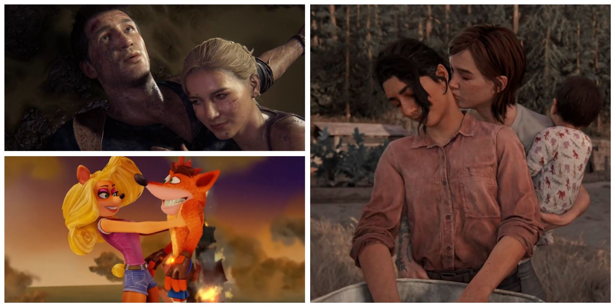 nathan drake and elena, crash and tawna, ellie and dina