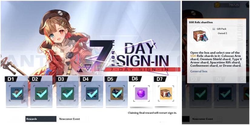 obtaining the ssr relic shard box from the 7 day sign-in banner in tower of fantasy