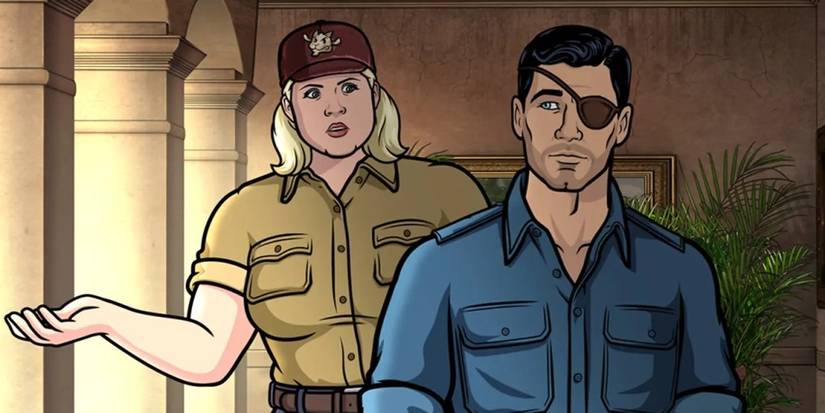 pam with archer wearing an eyepatch