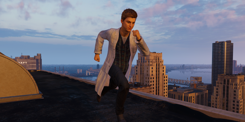 peter parker mod running across a rooftop