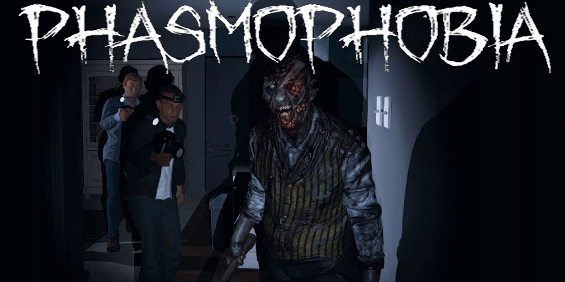 An image from Phasmophobia showing players appraoching a creepy looking ghost.