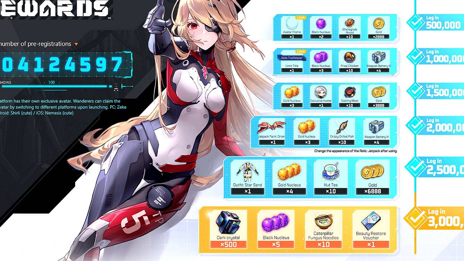 pre-registration milestone in tower of fantasy