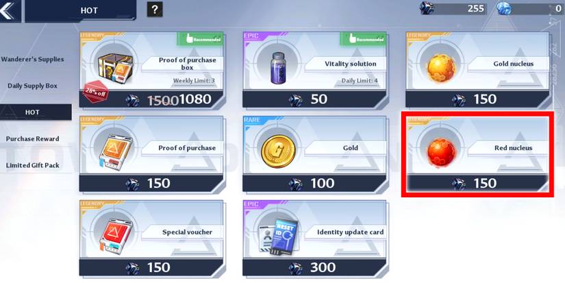 purchasing red nucleus in tower of fantasy