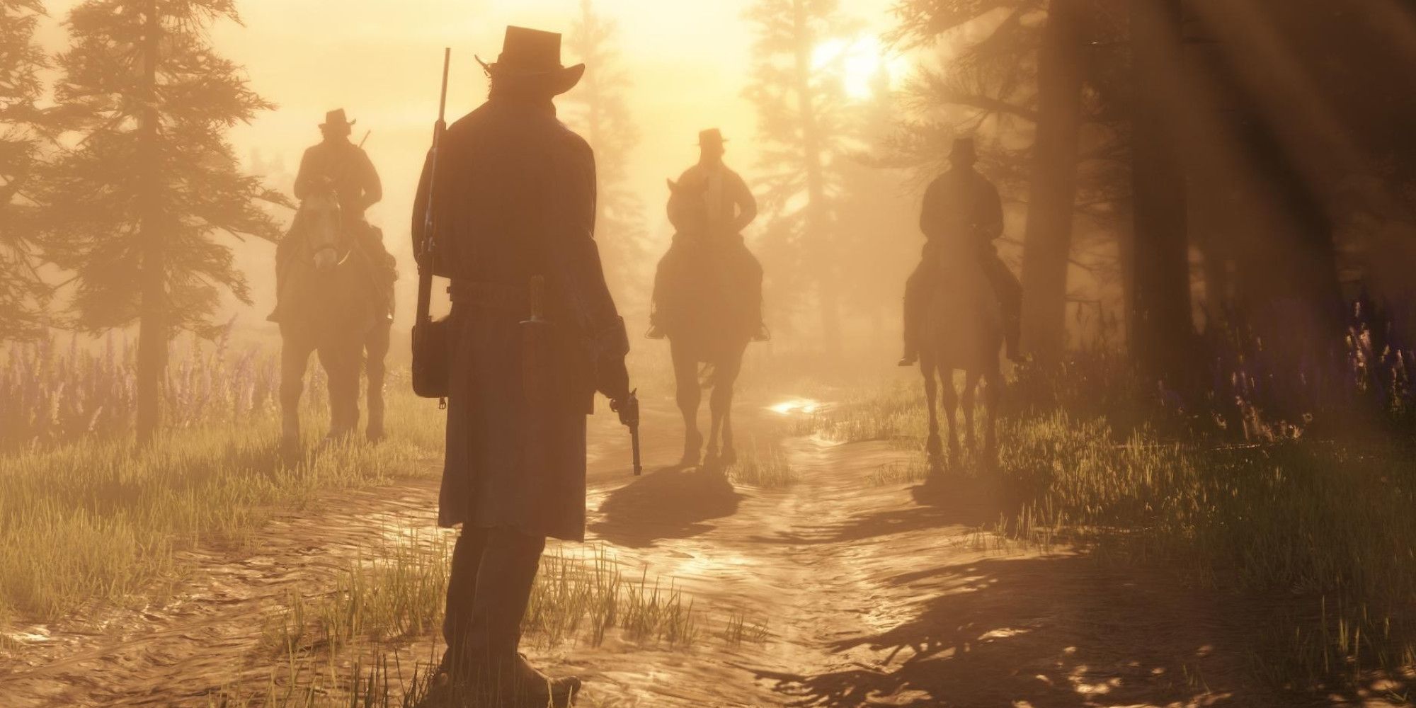 Red Dead Redemption 2 An outlaw faces down three men on horses