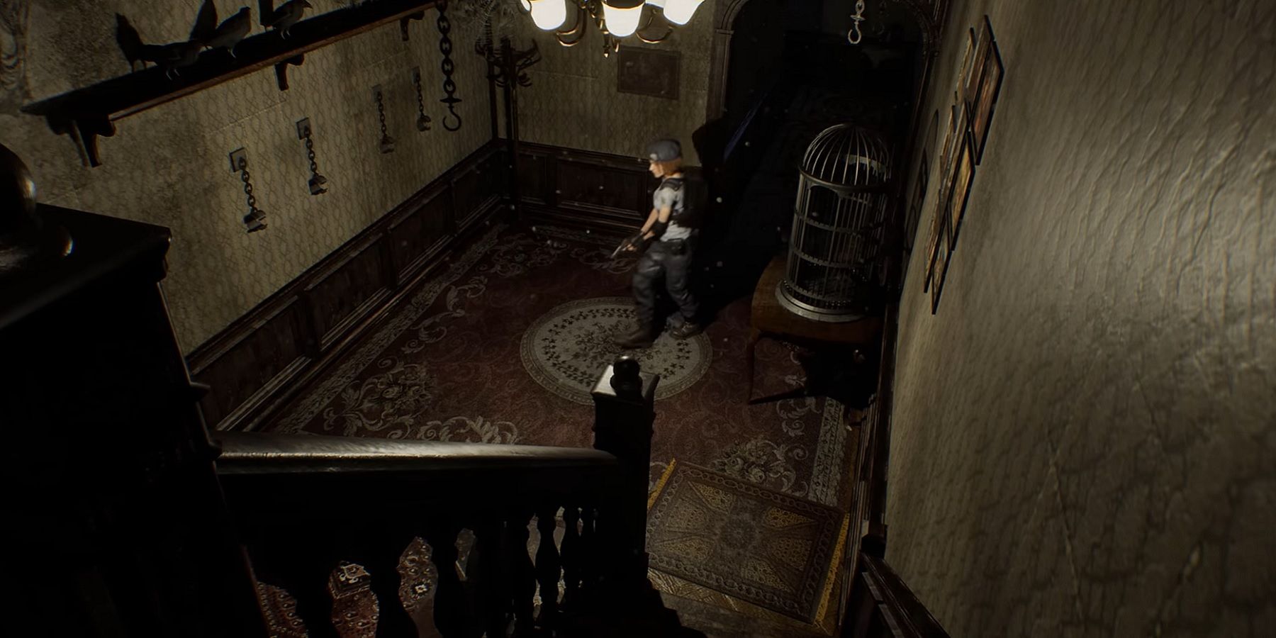 Image from an upcoming Unreal Engine 5 remake of Resident Evil, showing Jill in a dimly lit hallway.