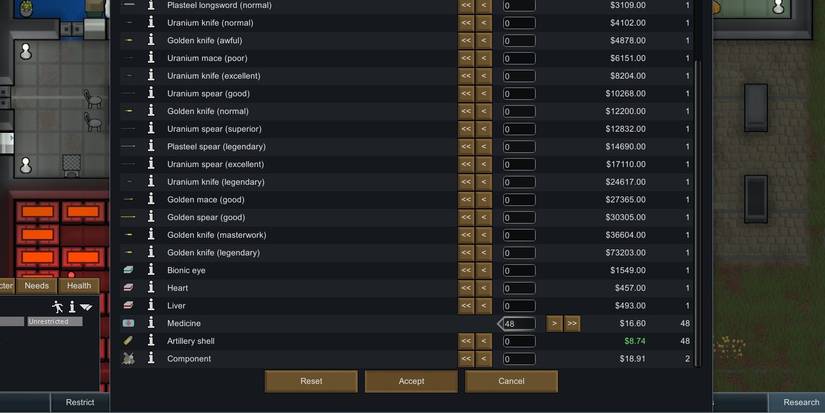 RimWorld trading screen