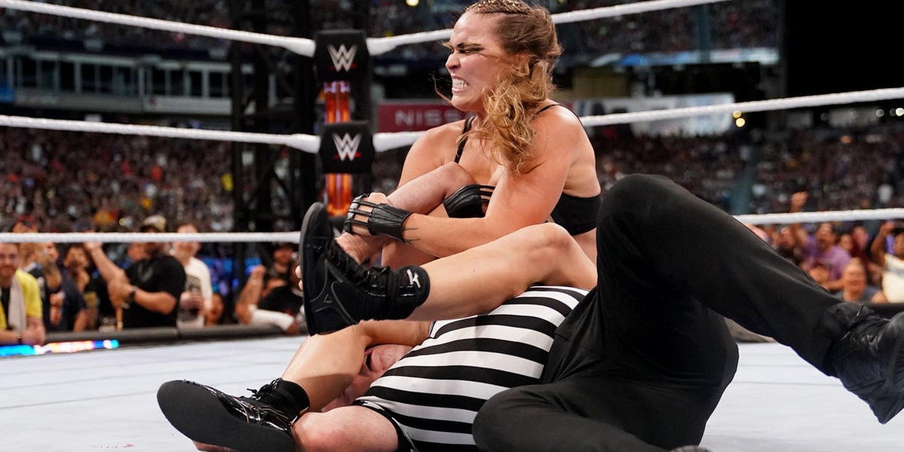 Ronda Rousey attacks WWE official Dan Engler at SummerSlam 2022