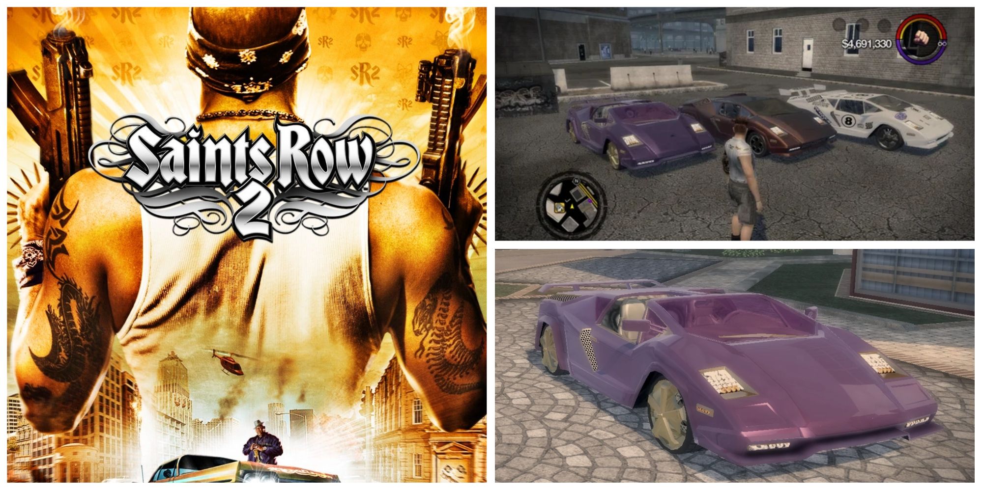 three pictures of cars from saints row 2