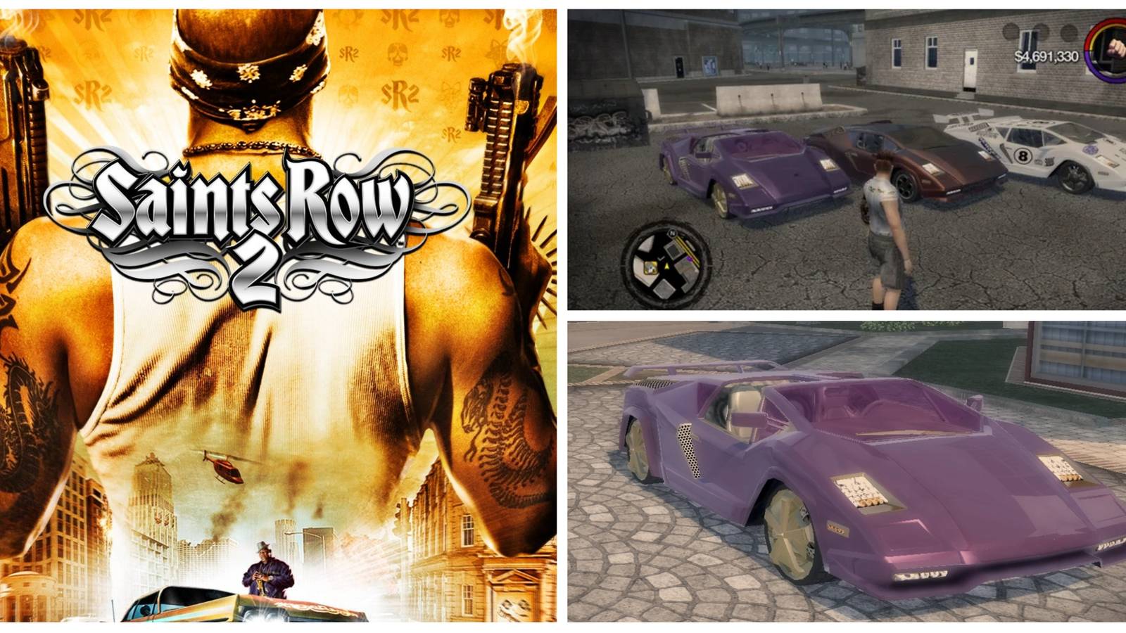 three pictures of cars from saints row 2