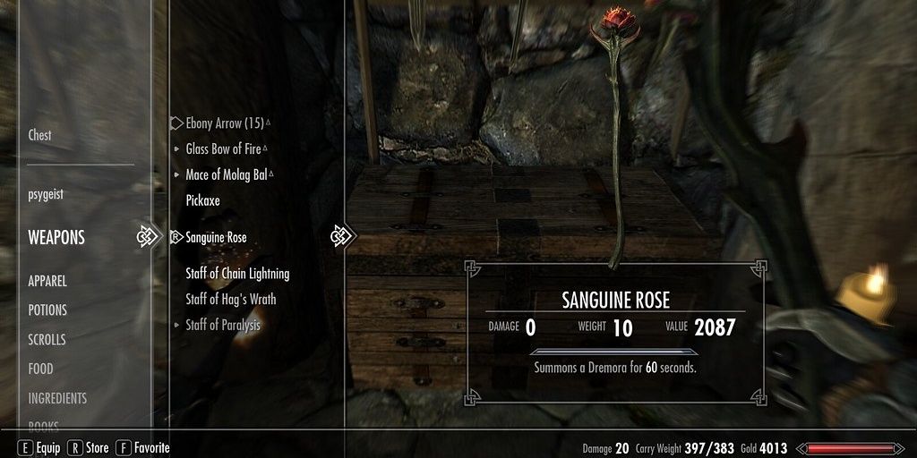 The Sanguine Rose as shown from the item selection screen