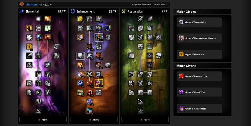 talent tree for the shaman enhancement specialization highlighting optional choices