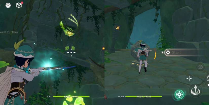 shooting a dendro monument in genshin impact