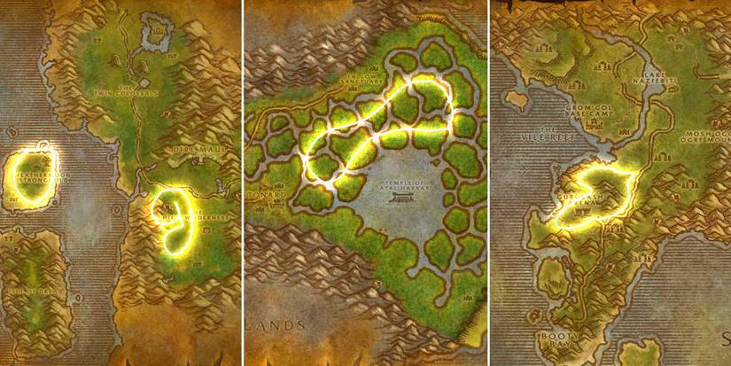 3 world of warcraft maps highlighting where to skinning levels 180 to 220 feralas swamp of sorrows stranglethorn vale