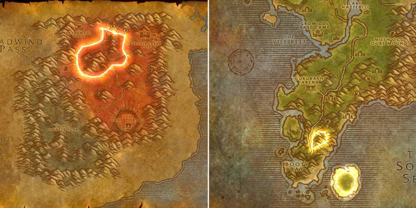 2 world of warcraft maps highlighting where to skinning levels 200 to 275 in blasted lands and stranglethorn vale
