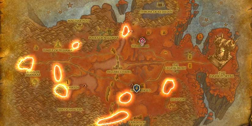 world of warcraft map of hellfire peninsula highlighting where to skinning levels 300 to 330