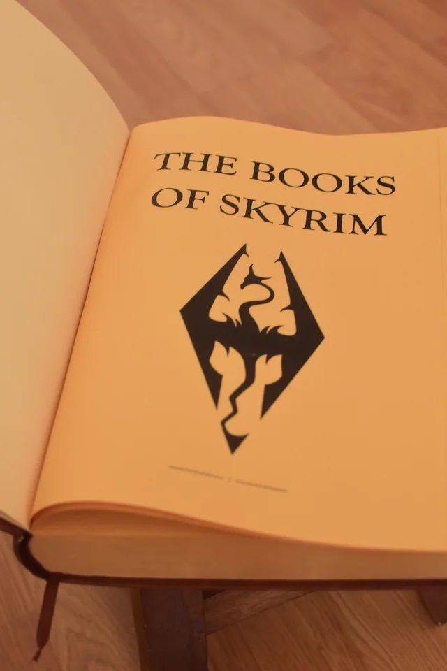 Photo showing the inside of a custom Skyrim book.