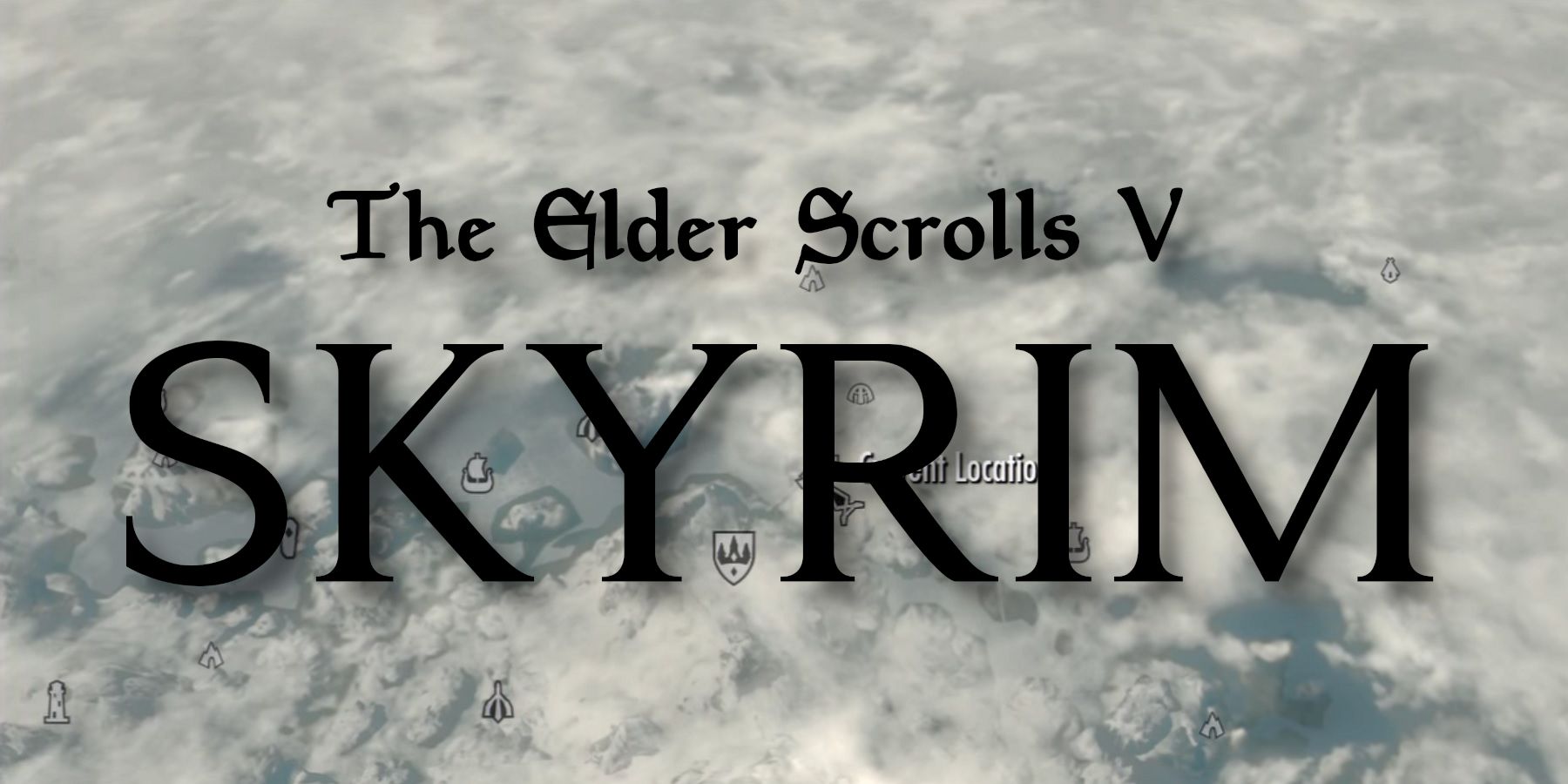 The Elder Scrolls 5: Skyrim logo with the world's map behind it.