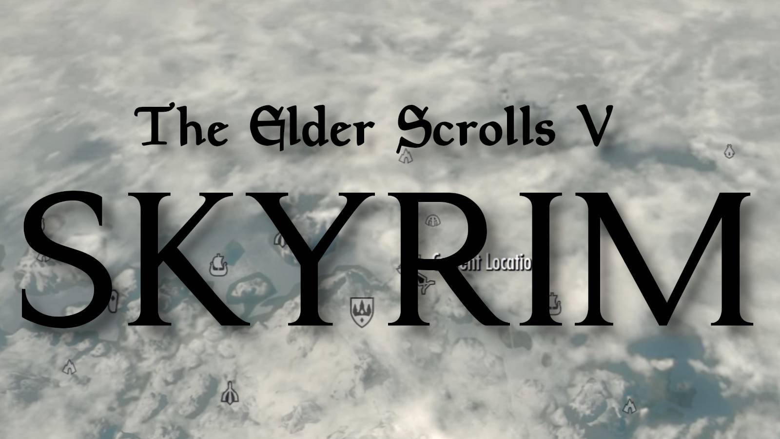 The Elder Scrolls 5: Skyrim logo with the world's map behind it.