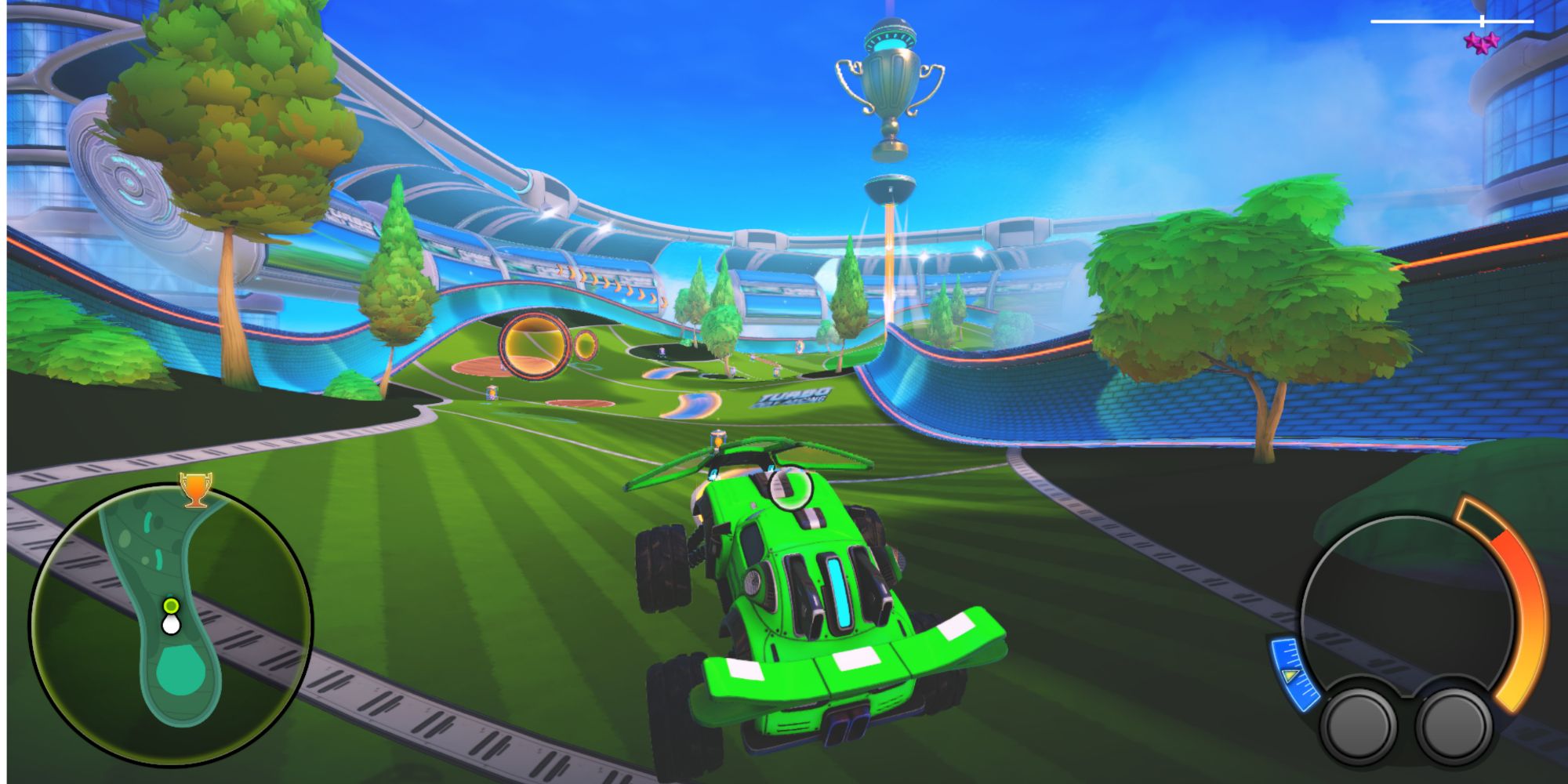 soaring through the sky in turbo golf racing