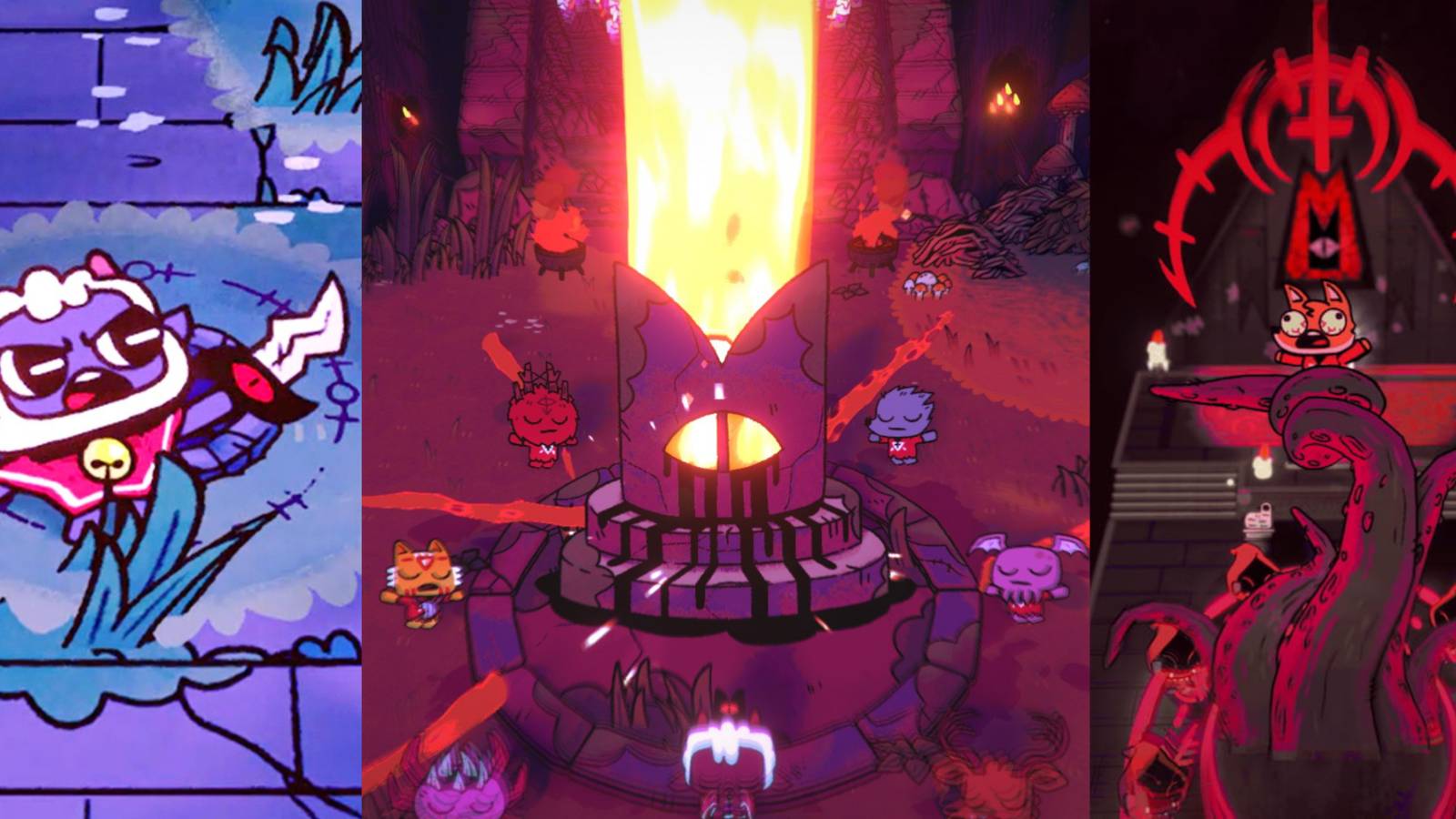 split image lamb with sword door opening ritual sacrifice Cult of the Lamb