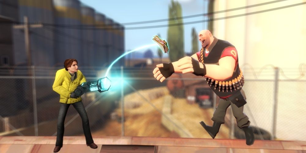 gravity gun with heavy from team fortress 2 in gary's mod