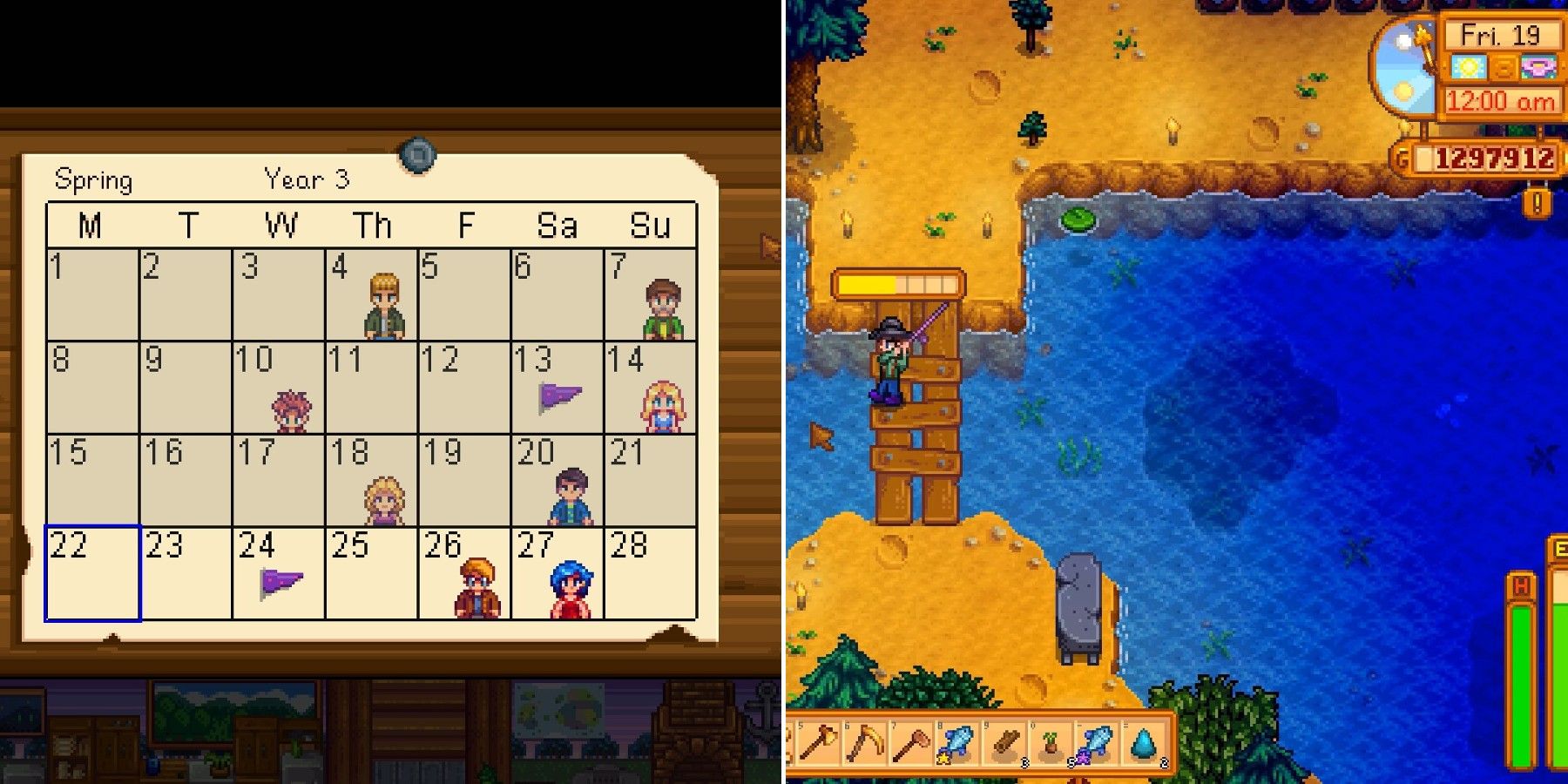 stardew valley fishing and calendar