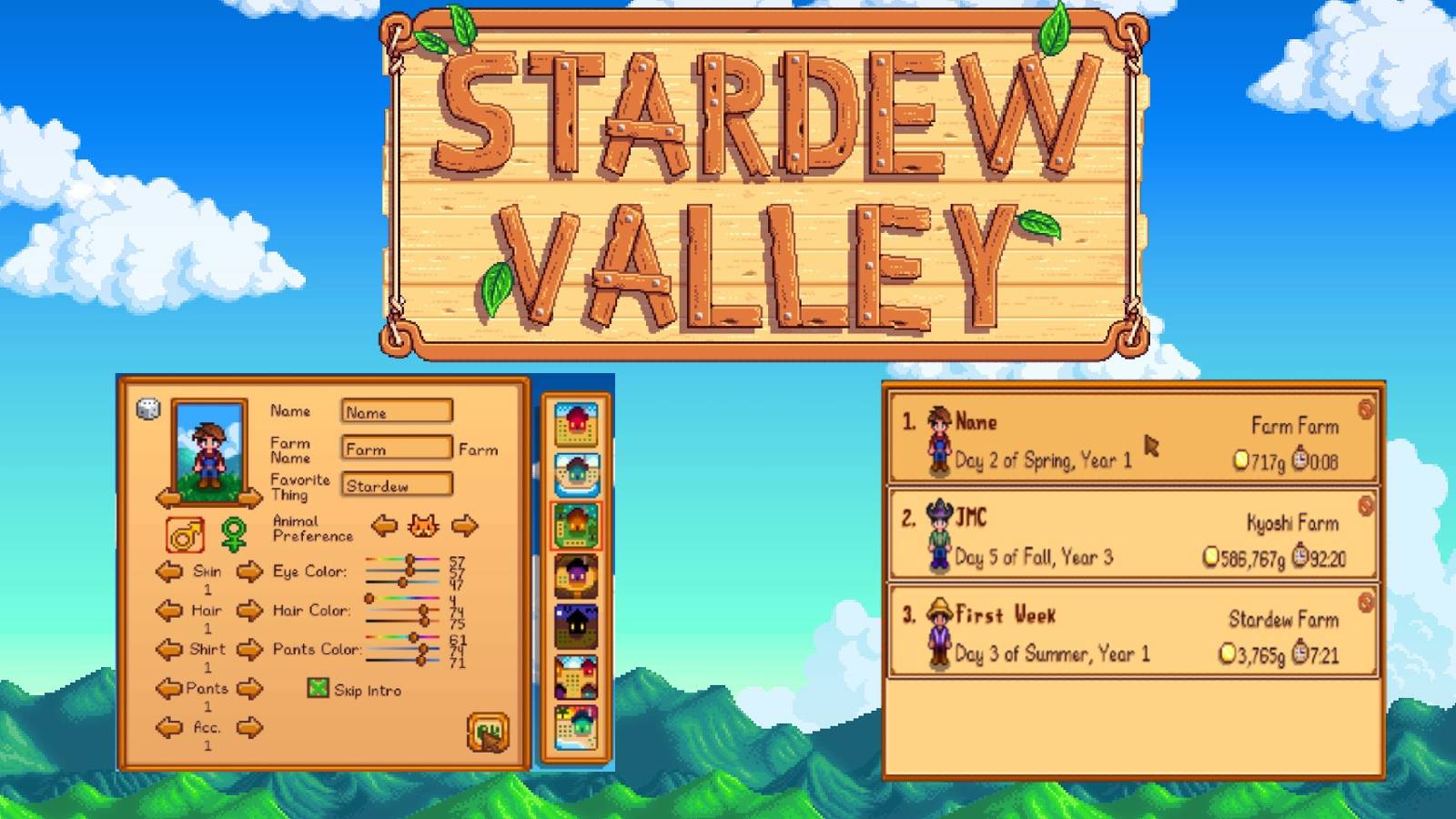stardew valley logo and menu