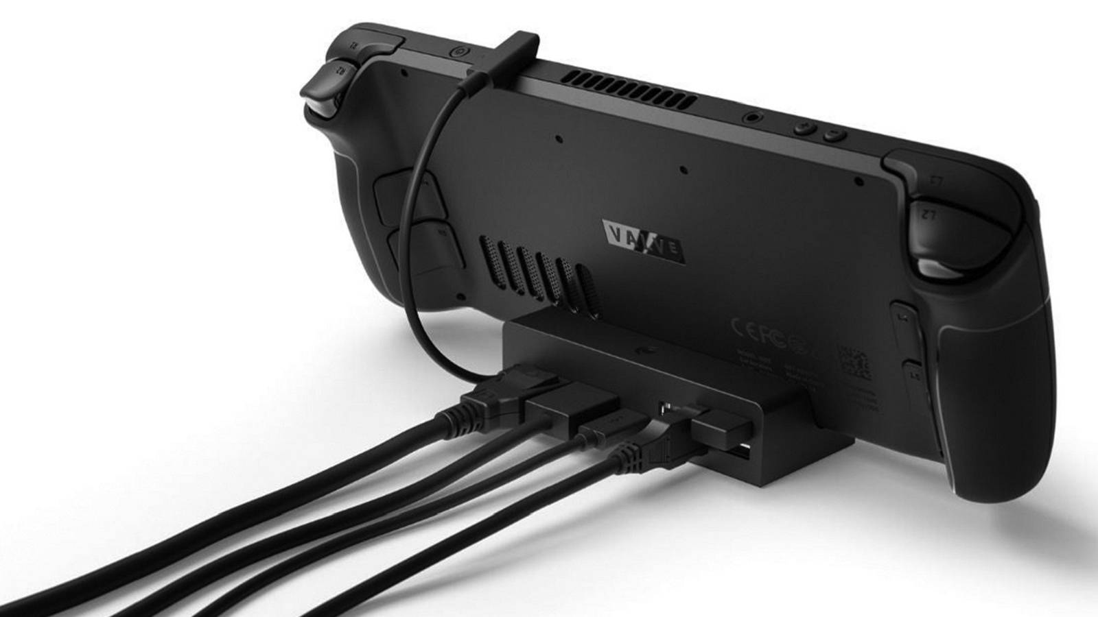 A photo showing the Steam Deck from the back, all on a white background.