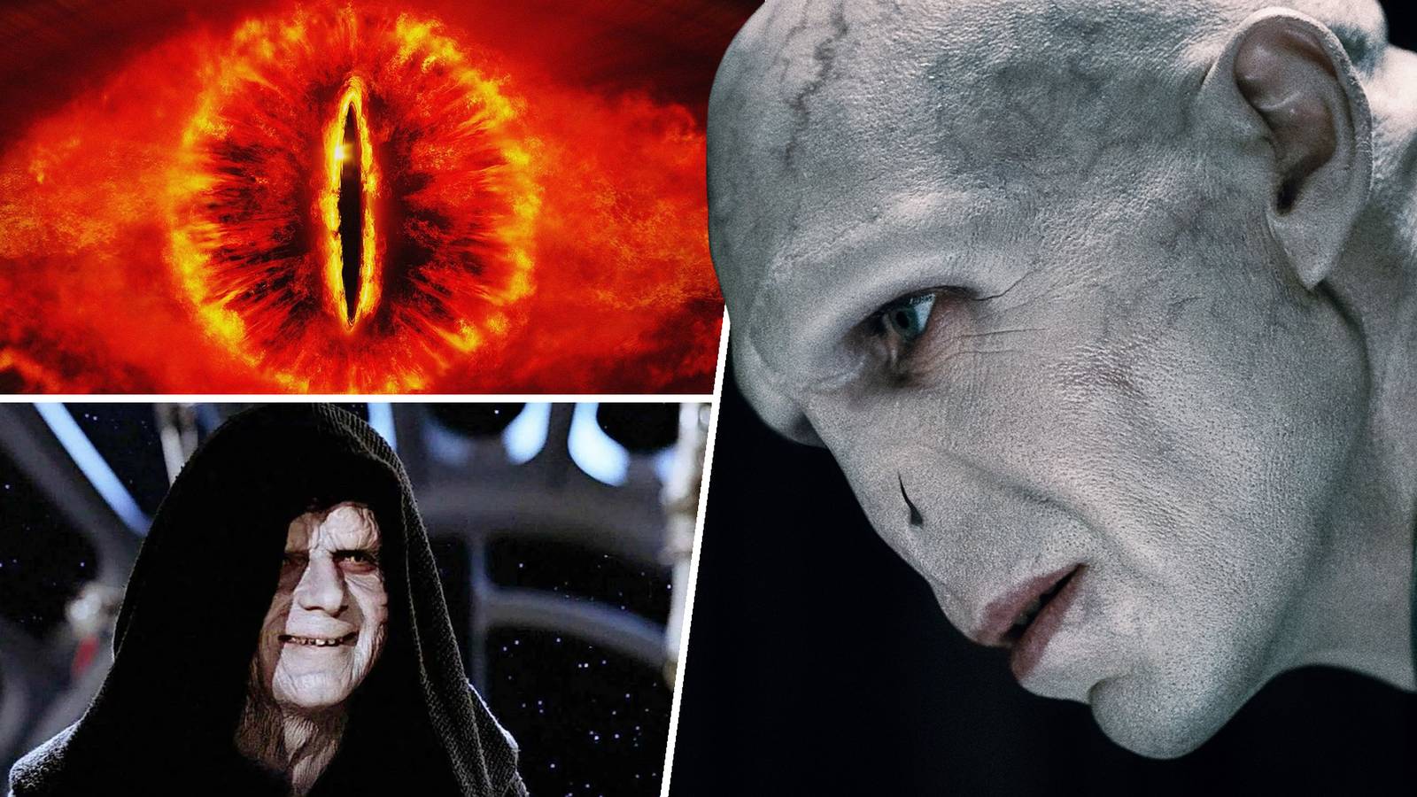 Sauron (The Lord of the Rings), Emperor Palpatine (Star Wars), and Lord Voldemort (Harry Potter)