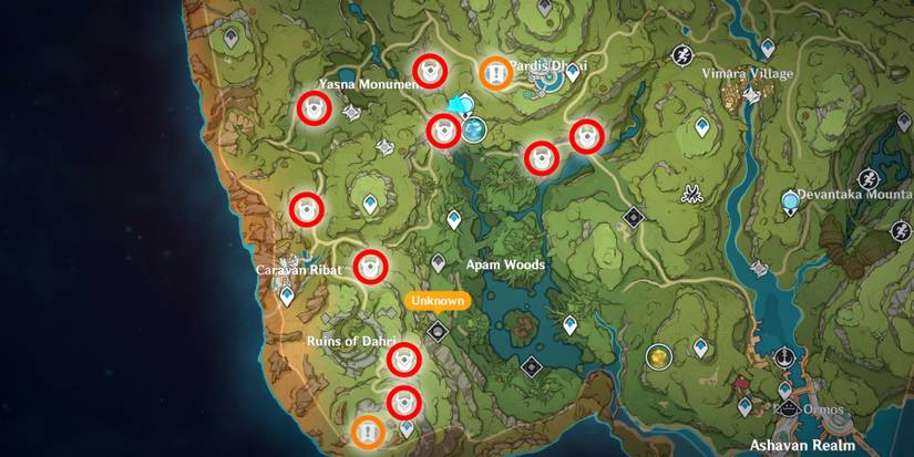 sumeru map that contains all empty chests in genshin impact