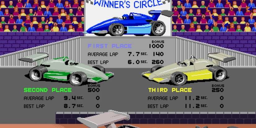 End of level briefing in Super Sprint