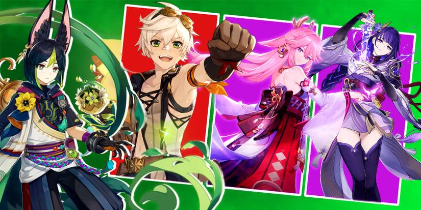 tighnari, bennett, yae miko, and raiden shogun in genshin impact