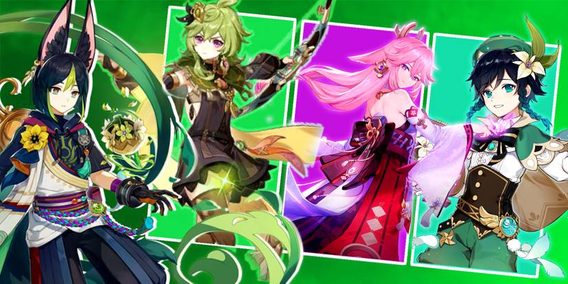 tighnari, collei, yae miko, and venti in genshin impact