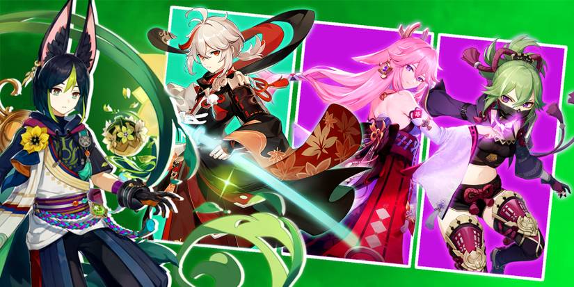 tighnari, kazuha, yae miko, and kuki in genshin impact