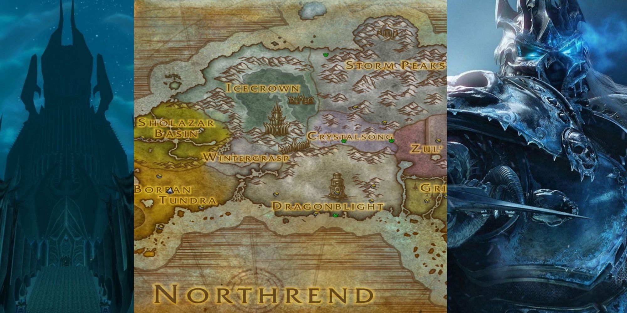 title split image items for Wrath of the Lich King Icecrown Citadel map of Northrend Lich King promotional image