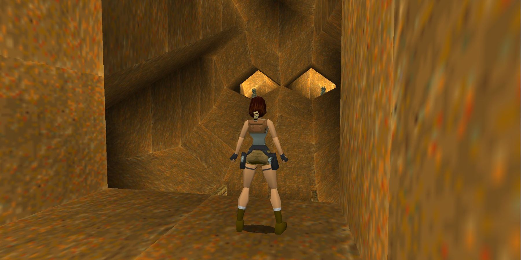 Image from the original Tomb Raider game showing Lara Croft from the back.