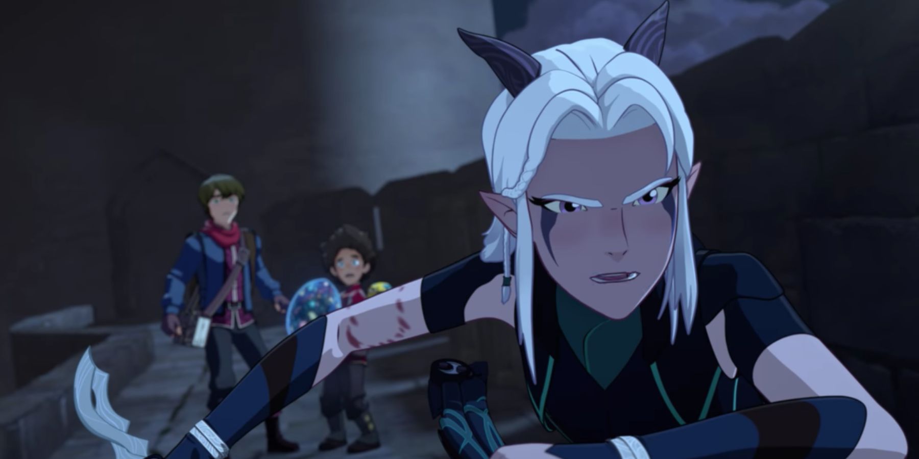 Callum, Ezran, and Rayla preparing for battle in The Dragon Prince