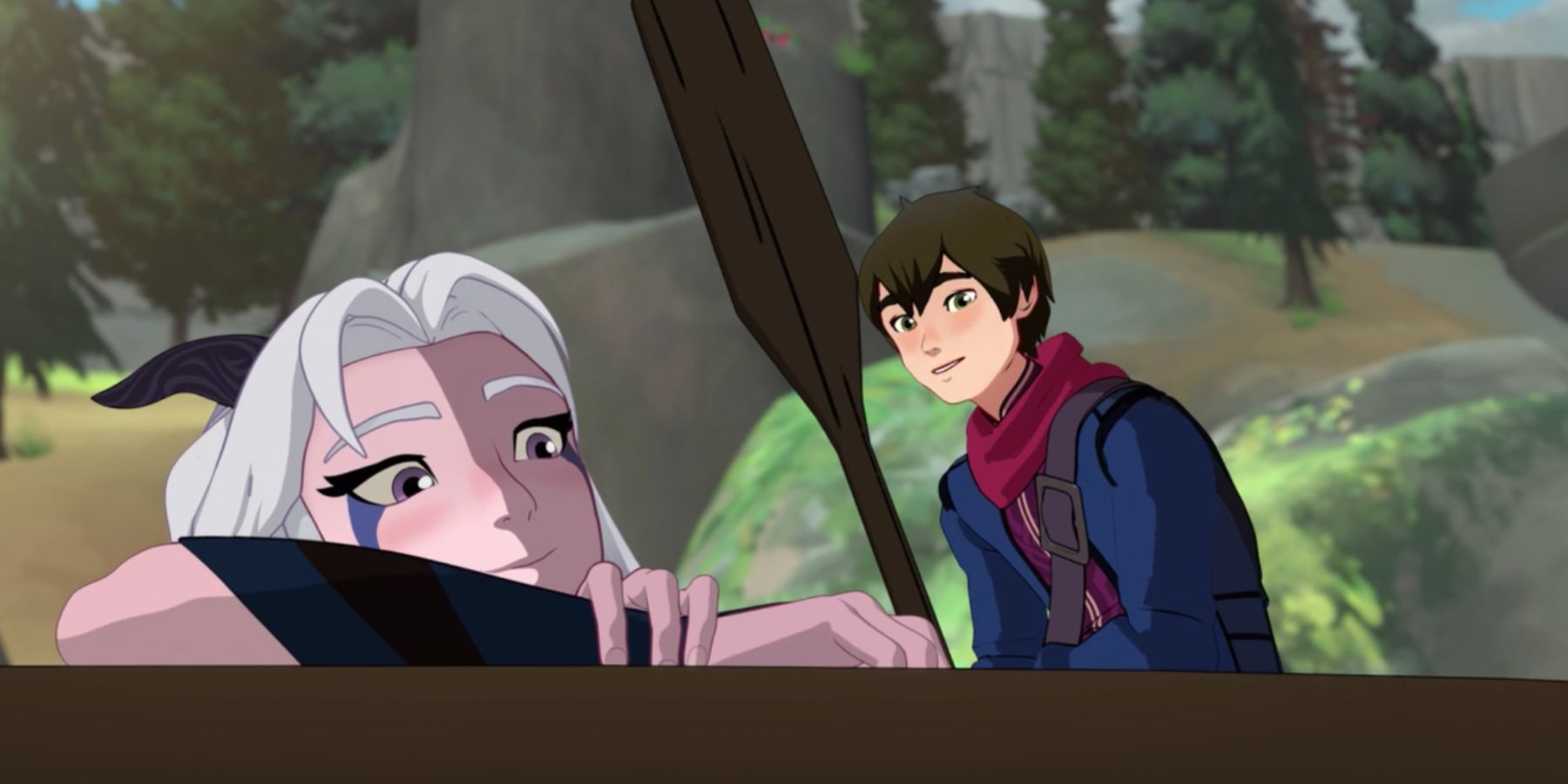 Rayla and Callum in a boat in The Dragon Prince