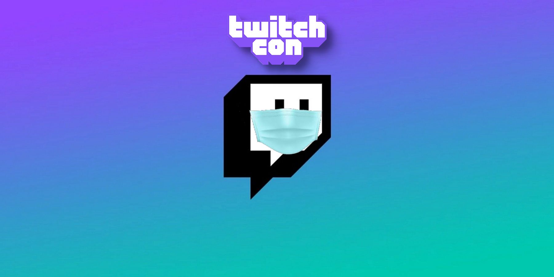 Логотип Twitch в маске для лица и логотип TwitchCon над ним.